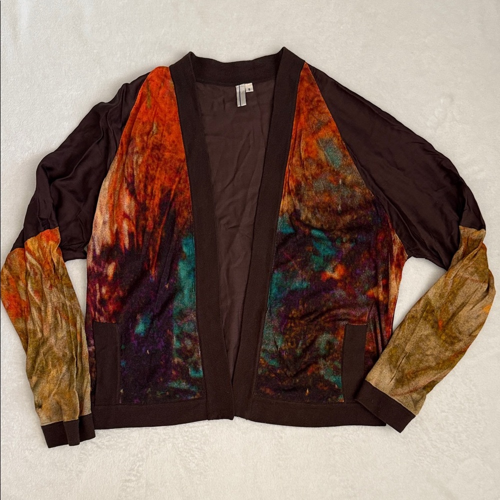 {Anthropologie} Bl^nk London | Abstract Watercolor Open Front Cardigan Pockets S
